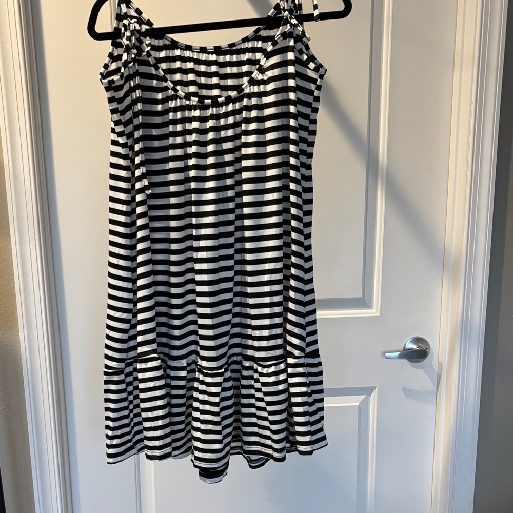 Black and White Striped Women's Sun dress or coverup.